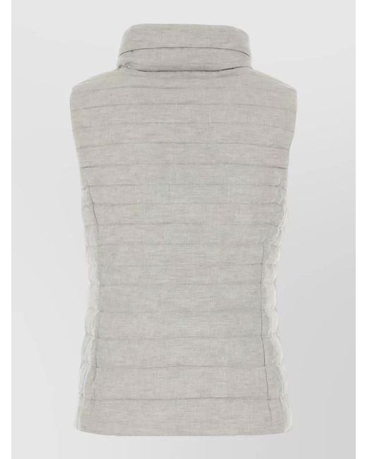 Moorer Gray Linen Sleeveless Villan Down Jacket High Collar