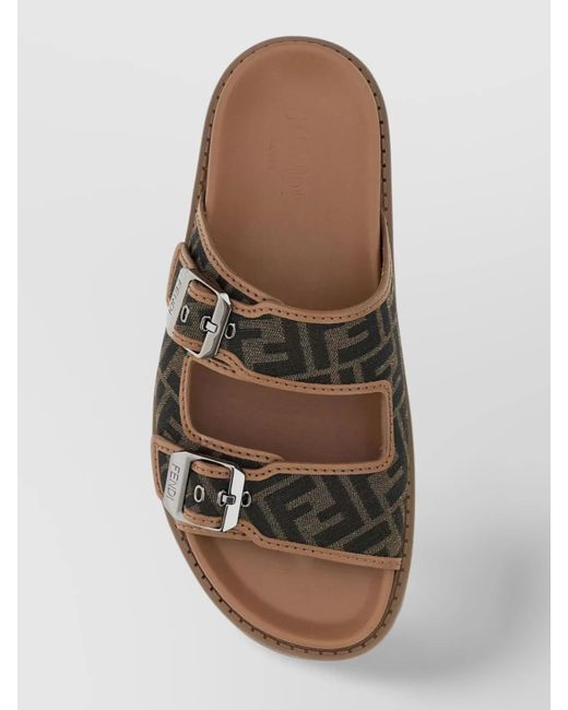 Fendi Black Embroidered Canvas Sandals for men