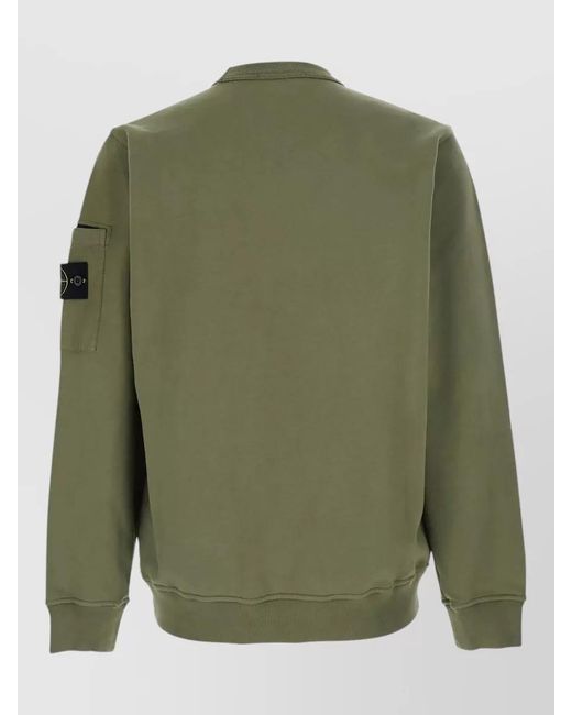 Stone Island Green Sweatshirt Crew Neck Cotton Sleeve Pocket for men
