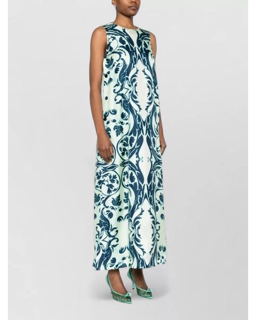 F.R.S For Restless Sleepers Blue Silk Dress Floral Print Maxi Length