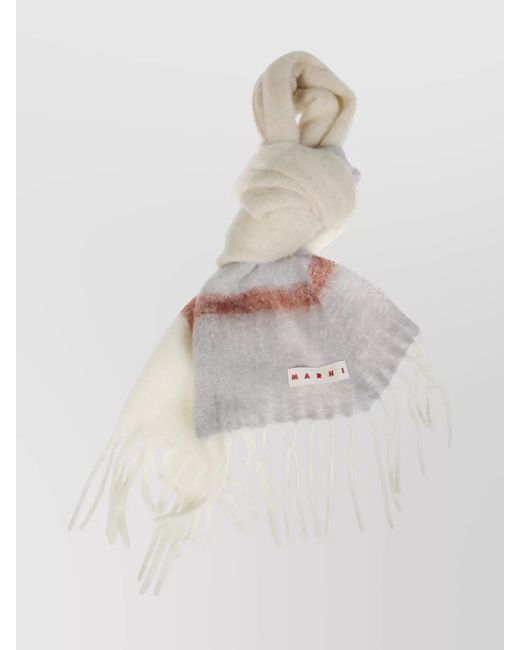 Marni Gray Striped Mohair Blend Scarf
