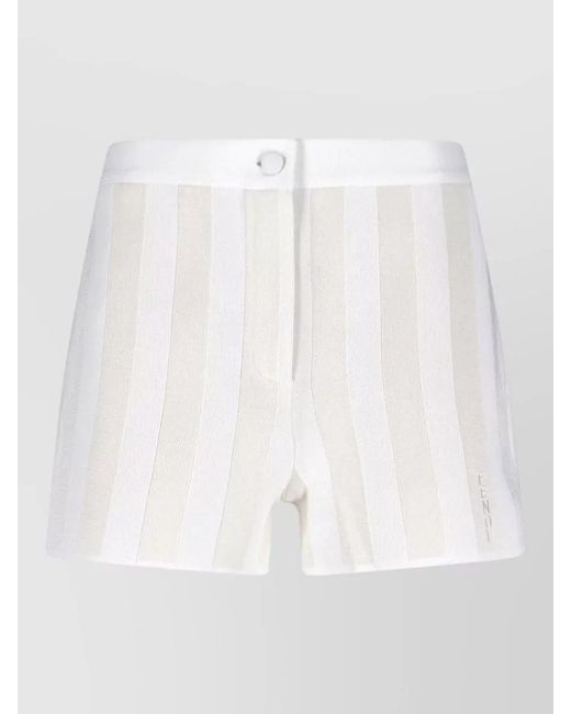 Fendi White Straight Shorts Side Pockets Striped Pattern