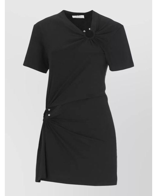Rabanne Black Knee Length Asymmetric Cotton Dress Ruched Hem