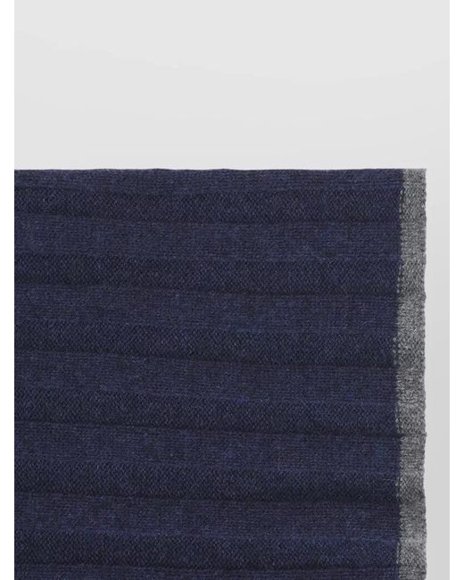 Brunello Cucinelli Blue Cashmere Scarf Lightweight Ribbed Knit Trim for men