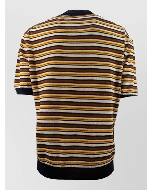 Prada Black Crew Neck Striped Knit Top Short Sleeves