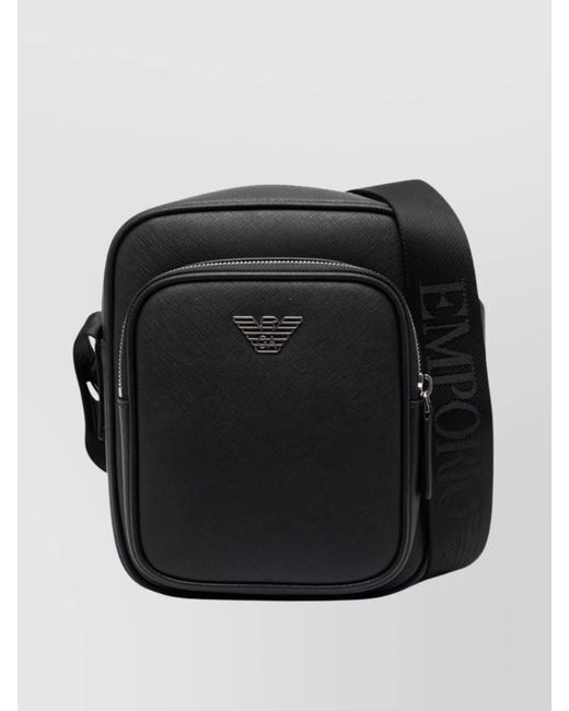 Emporio Armani Black Leather Crossbody Bag Adjustable Strap for men