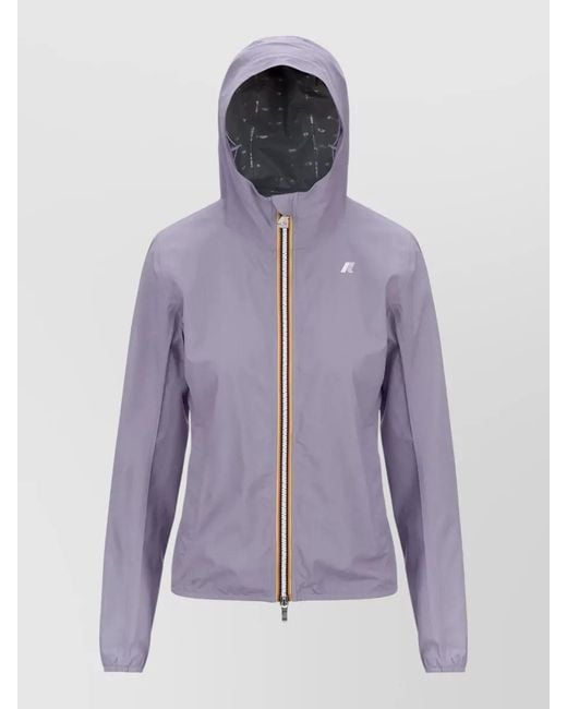 K-Way Purple Hooded Jackets Elastic Cuffs Lightweight Pockets