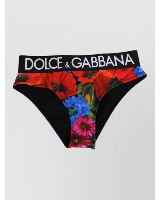 Dolce & Gabbana Red Floral Print High Waist Swim Bikini Brief