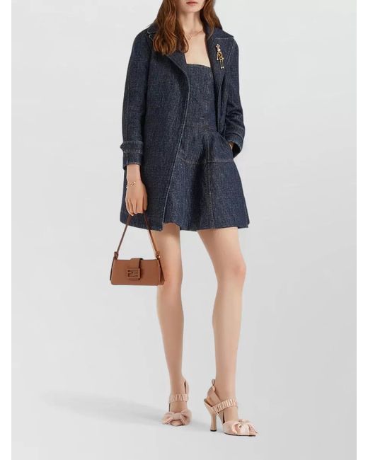 Fendi Blue Denim Quilted Double-Breasted Midi Jacket