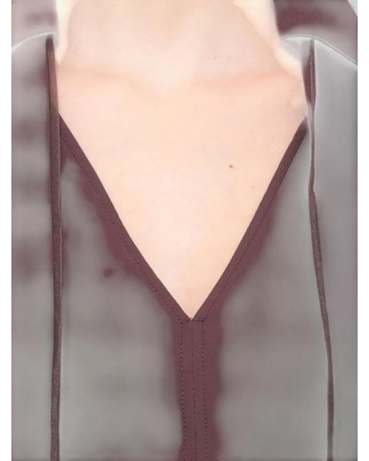 Elisabetta Franchi Brown V Neck Collar Blouse Long Sleeves Pleats