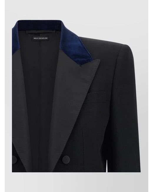 Tom Ford Blue Tailored Blazer Cropped Velvet Collar Buttons