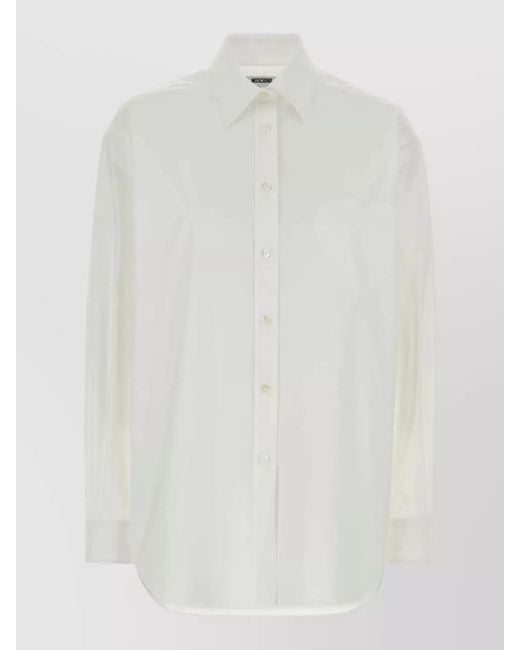 Moschino White Stretch Poplin Shirt Long Sleeves Heart