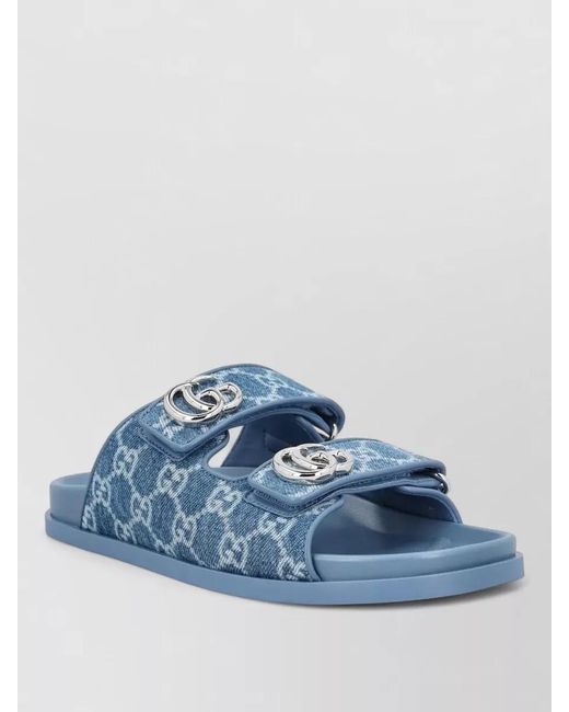 Gucci Blue Slide Sandals Open Toe Flat Sole