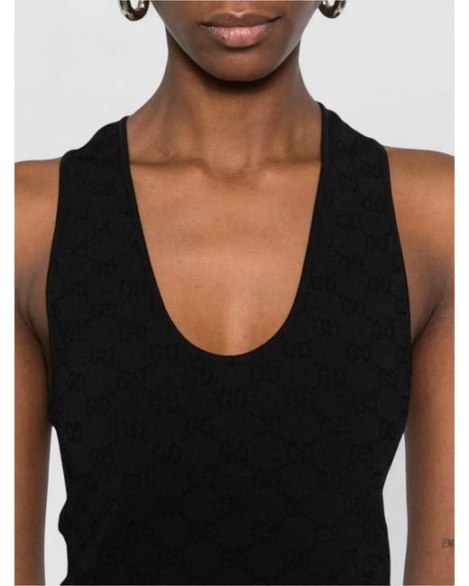 Gucci Black Knitted Racerback Scoop Neck Sleeveless Top