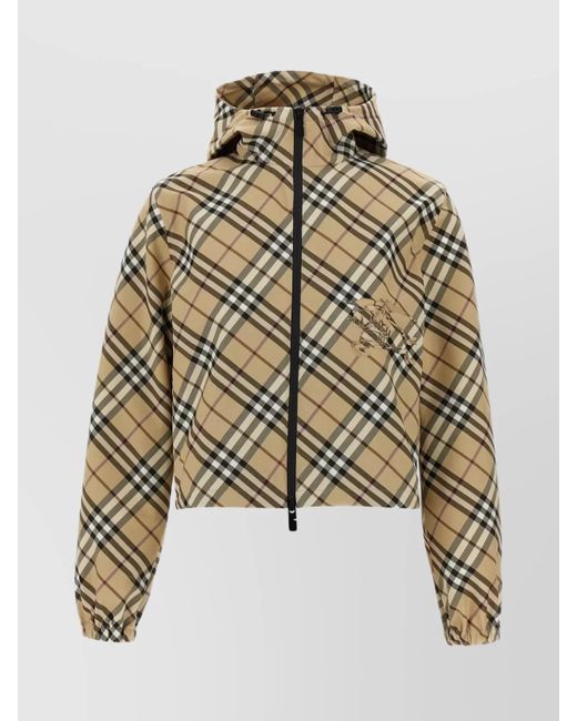 Burberry White Hooded Check Pattern Jacket With Elasticated Cuffs