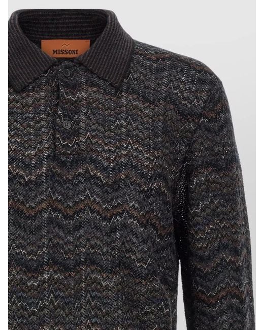 Missoni Black Chevron Knit Polo Shirt Collared Design for men