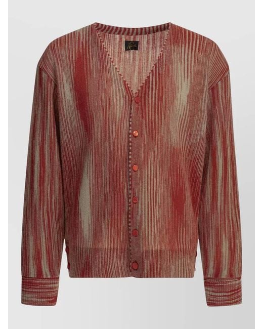 Needles Brown Striped Cardigan Long Sleeves Ribbed Trims for men