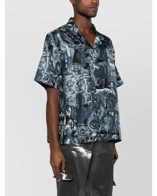 Givenchy Blue Silk Printed Short-Sleeve Shirt for men