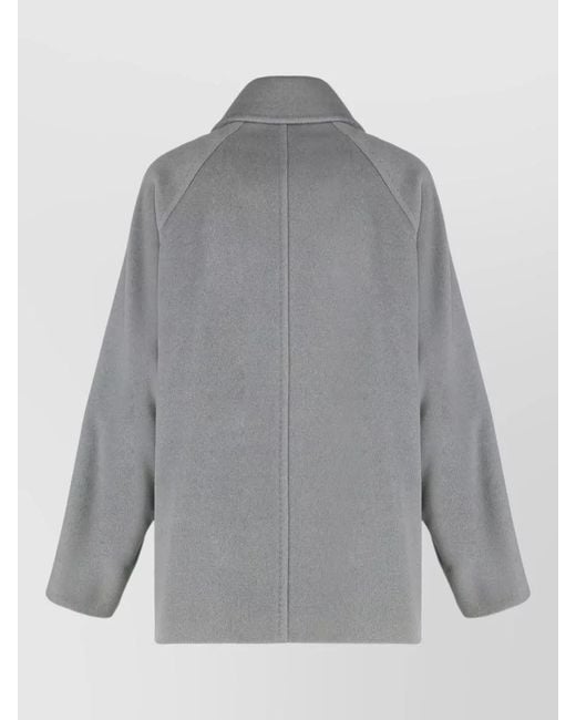 Max Mara Gray Double Breasted Virgin Wool Kimono Blazer