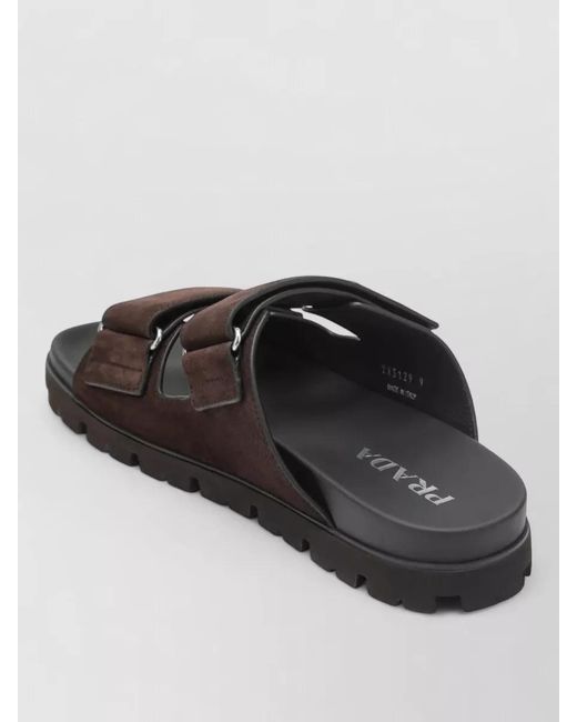 Prada Black Double Strap Open Toe Leather Sandals for men