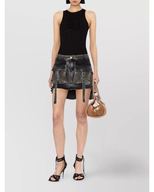 Blumarine Black Ribbed Cotton Logo-Embellished Tank Top