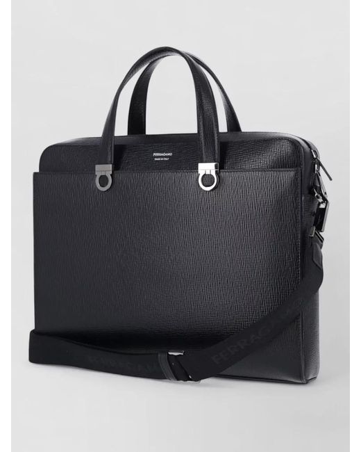 Ferragamo Black Textured Laptop Briefcase Dual Handle Strap for men