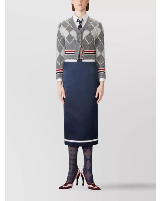 Thom Browne Gray Wool Argyle Chunky-Knit Cropped V-Neck Cardigan