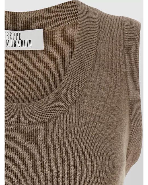 GIUSEPPE DI MORABITO Brown Jewel Brooch Knit Top Sleeveless Ruched