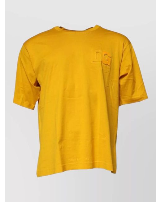 Dolce & Gabbana Yellow Logo Cotton Crew Neck T Shirt for men