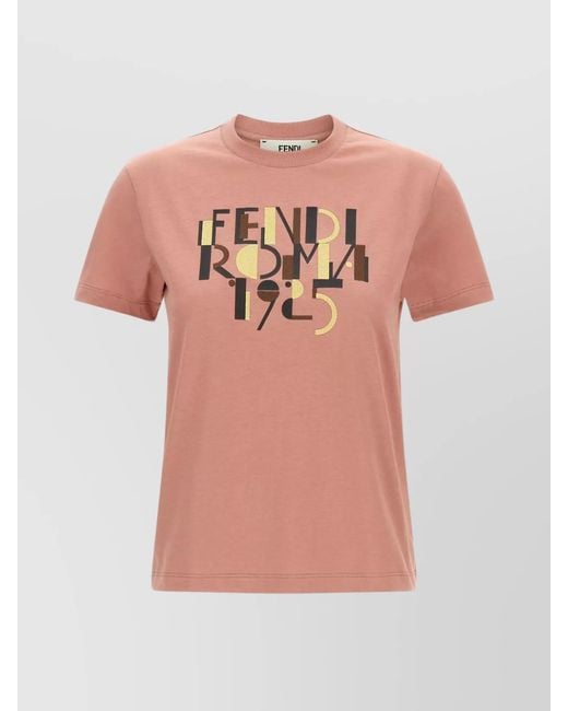Fendi Pink Cotton Logo Print T-Shirt