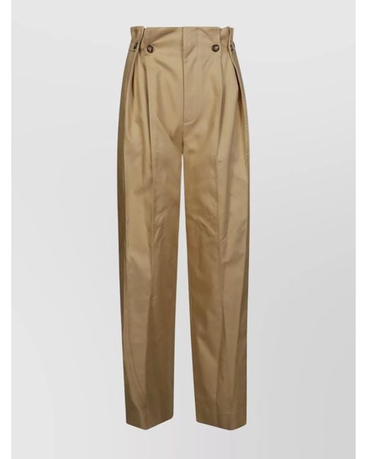 Victoria Beckham Natural Gathered Waist Cotton Trousers