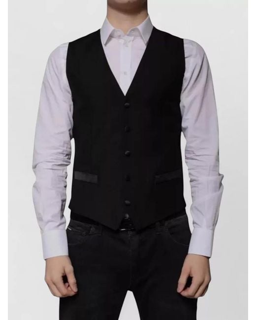 Dolce & Gabbana Black Wool Formal Dress Waistcoat Vest for men