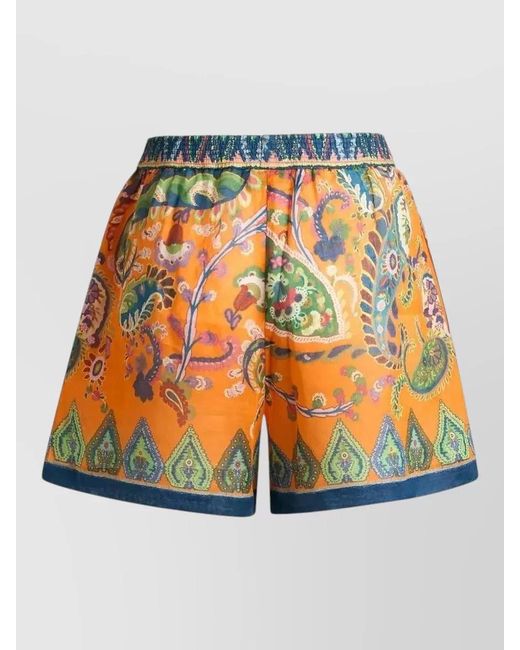 Etro Orange Paisley Print Shorts Contrasting Hem Design