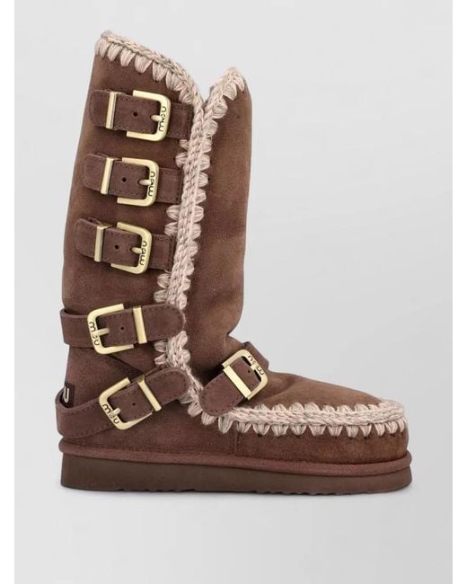 Mou Brown Eskimo 40 Buckle Strap Mid Calf Boots