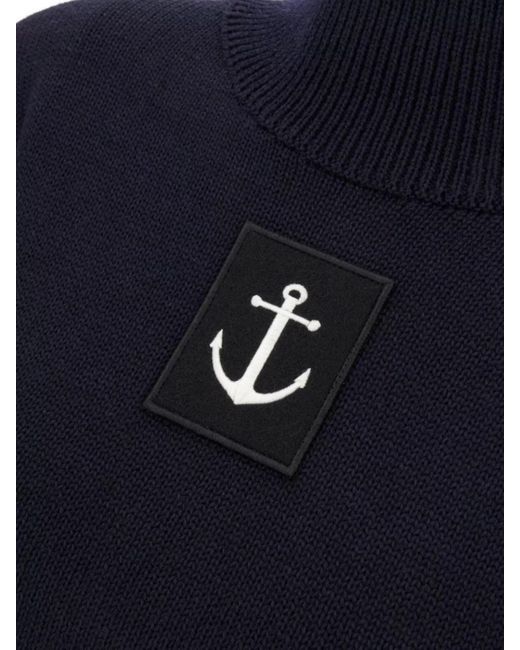 Jil Sander Blue Ribbed Wool Mock Turtleneck Loose Fit Jumper