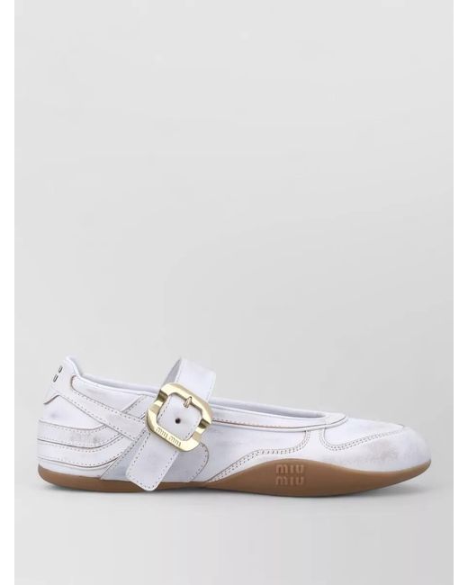 Miu Miu White Leather Ballet Sneakers Sporty Retro Design