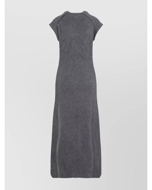 Jil Sander Gray Ribbed Knit Short-Sleeve Maxi Dress