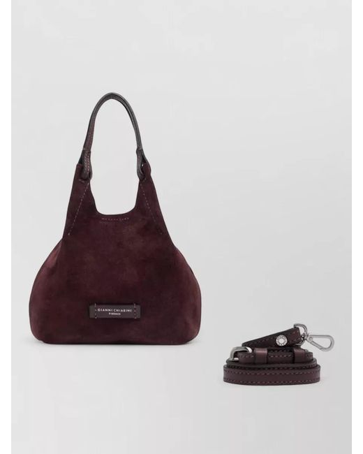 Gianni Chiarini Purple Dua Suede Tote Bag Top Handle Strap