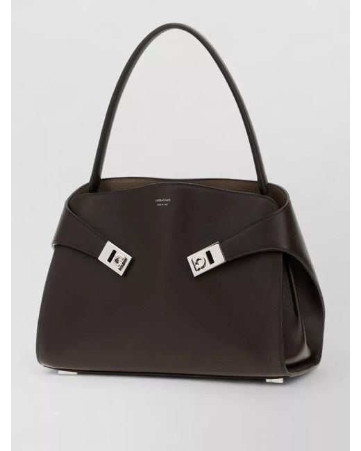 Ferragamo Black Leather Medium Hug Soft Shoulder Bag