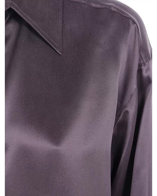 Tom Ford Purple Silk Satine Polo Shirt Long Sleeves