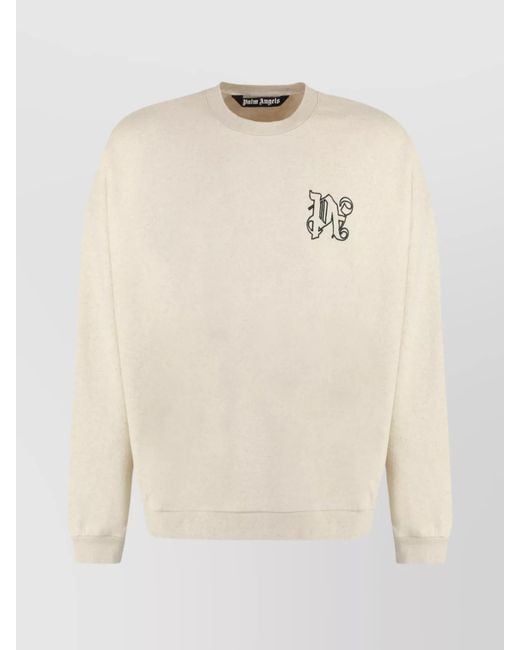 Palm Angels Natural Ribbed Cotton Linen Crew Neck Sweatshirt for men