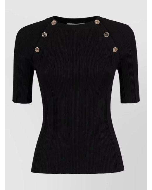 Sportmax Black Top Buttons Fitted Silhouette Ribbed Round Neckline