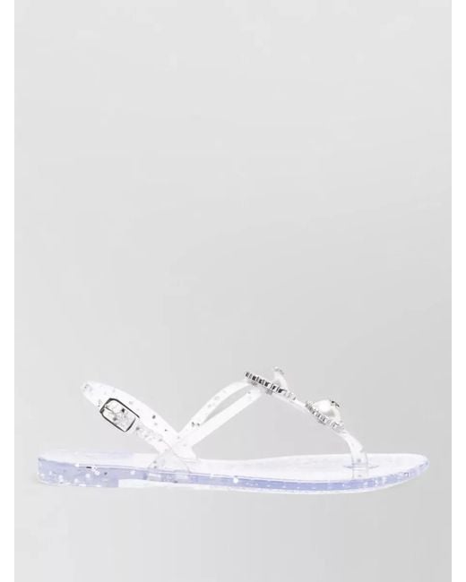 Casadei White Embellished T-Strap Flat Sandals