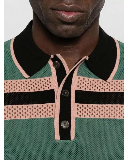 Dries Van Noten Green Mercy Stripe 3701 Short Sleeve Polo for men