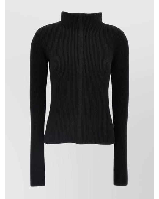 Rick Owens Black Ribbed Cashmere Mock Neck Cutout Jumper