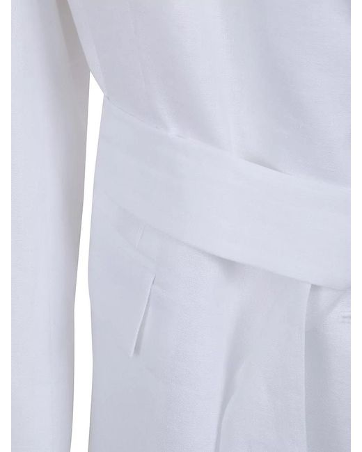 Semicouture Blue Linen Belted Suit Jacket