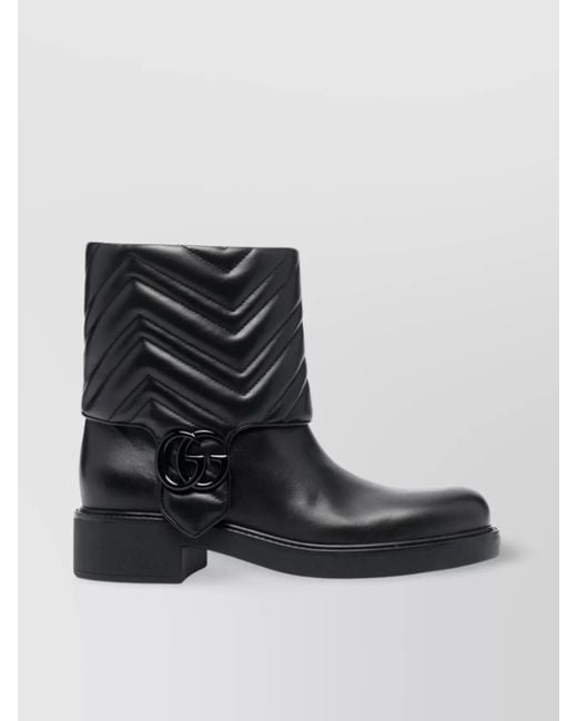 Gucci Black Quilted Leather Ankle Boots With Low Heel