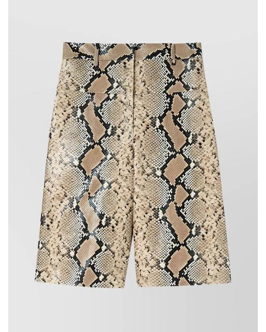 Jil Sander Metallic Leather Snake Print Mid-Rise Wide-Leg Bermuda Shorts
