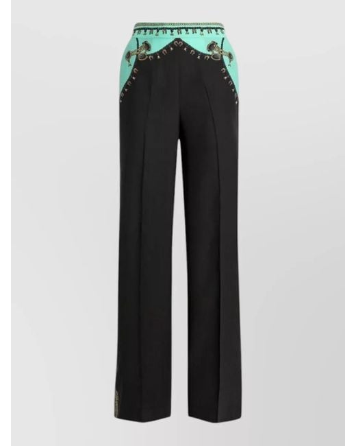 Etro Black Silk Printed High-Rise Wide-Leg Trousers