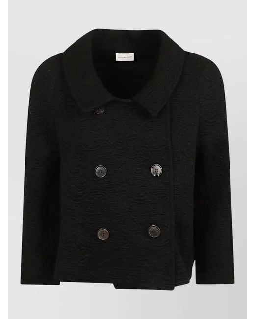 Dries Van Noten Black Jacquard Short Jacket Structured Voluminous Cut